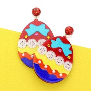 Colorful Glitter Easter Egg Dangle Earrings Fun Statement Jewelry Accessories
